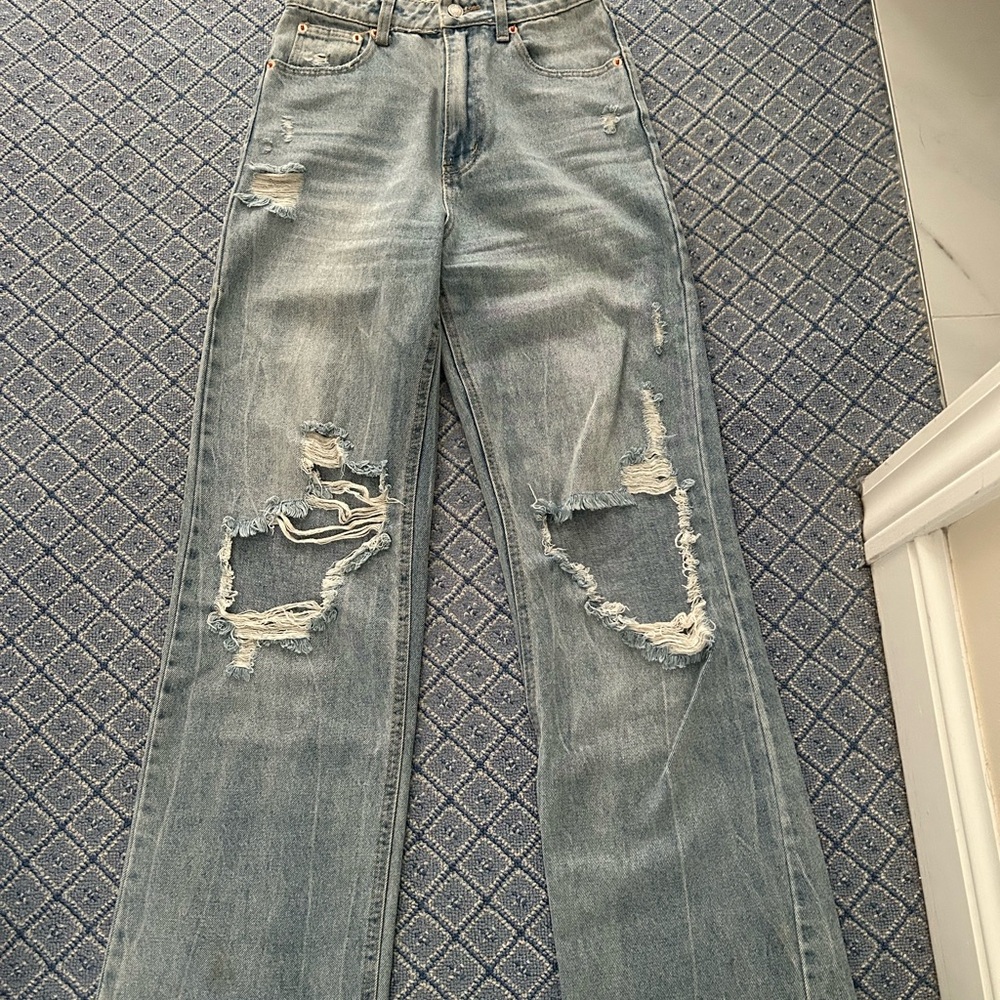 Signature8 Light Blue Distressed Flare Jeans